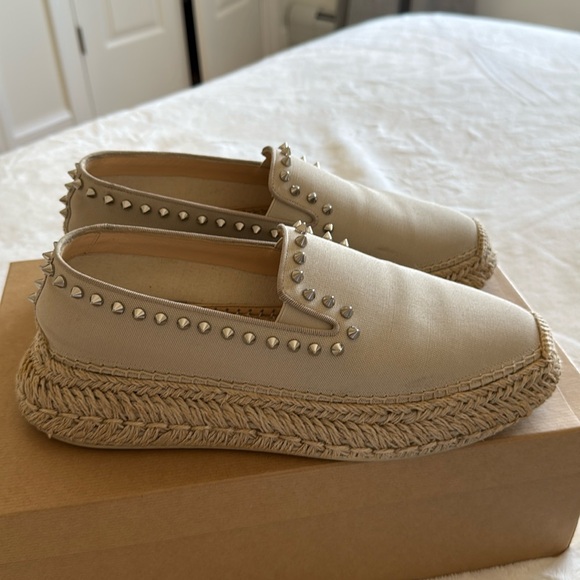 Christian Louboutin Spike Beige Espaboat Espadrilles Flat Shoes size 40 - Picture 2 of 14
